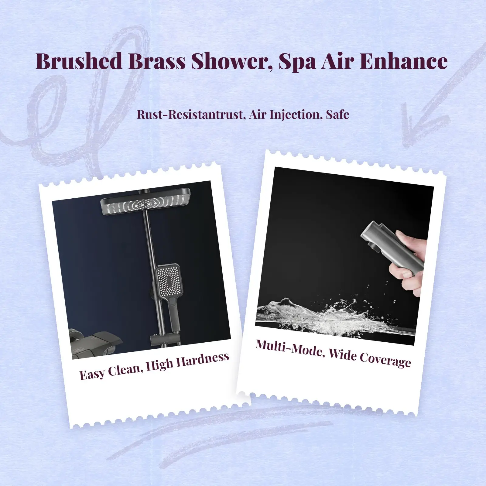 مجموعة صنبور دش الأمطار، نحاس قوي، ضغط عالي، أسود غير لامع، متعدد الوظائف، مثبت على الحائط، ملحقات الحمام