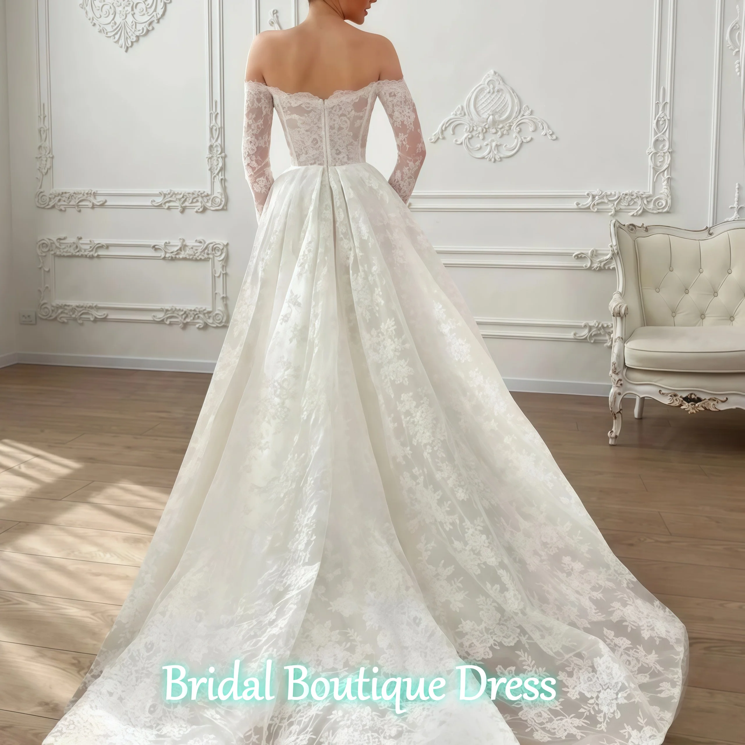 Elegância personalizada flores brancas bordado rendas vestidos de festa de casamento mangas compridas sem alças fenda lateral formal vestido de novia