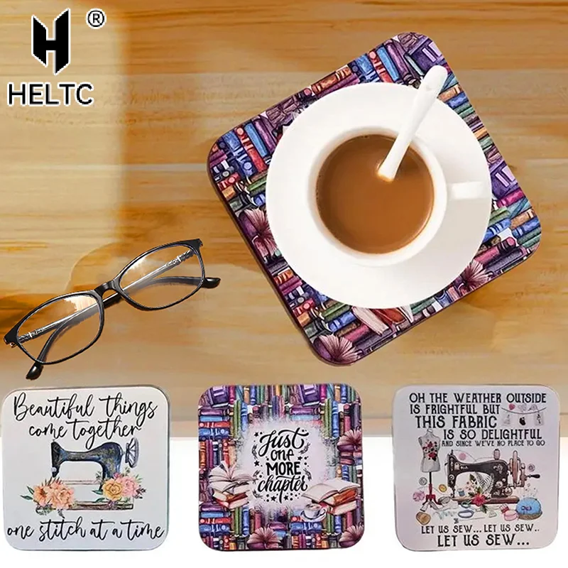 Let Us Sew,Let Us Sew Printed Coaster,Reusable Wooden Cups Mat,Drink Holder Heat-resistant Wear-resistant Sewing Gifts