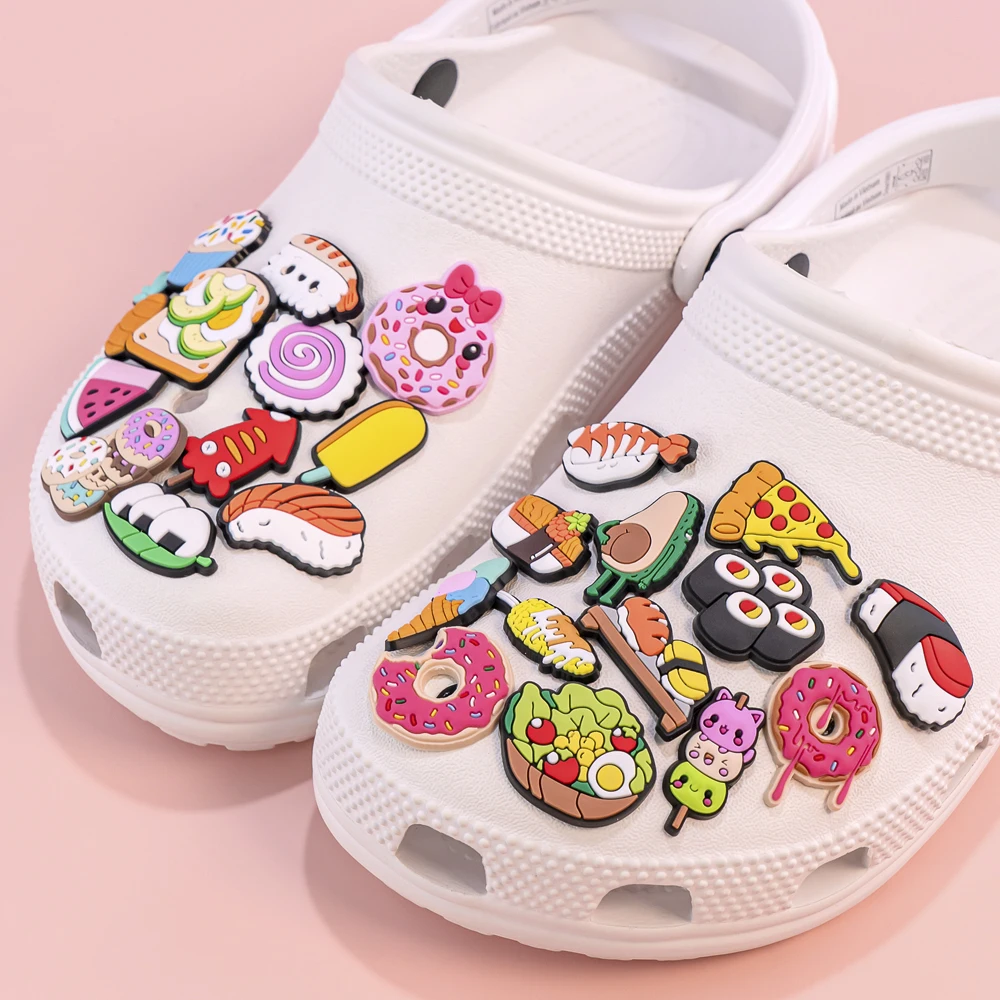 1pcs PVC Delicious Food Shoe Charms Sushi Salads Shoe Decorations Pins for Women Boy Girls Sandal Clog Buckles Accessories Gifts