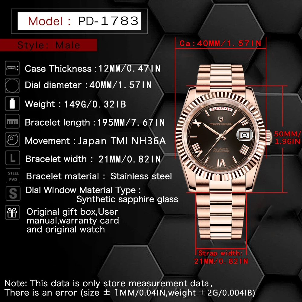 2025 Pagani design new 40mm Rose gold series men's watches luxury automatic mechanical watches men's AR Sapphire stainless steel