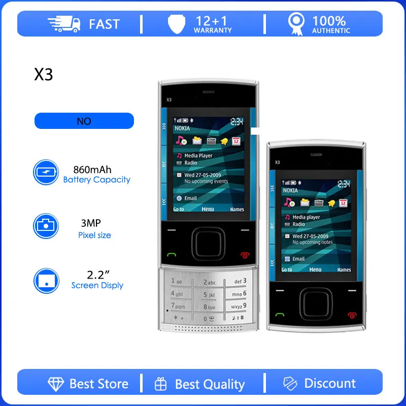 Original Refurbished X3 2G Single Sim Unlocked GSM 900/1800 Mobile Phone Russian Arabic Hebrew Keyboard Made in Finland