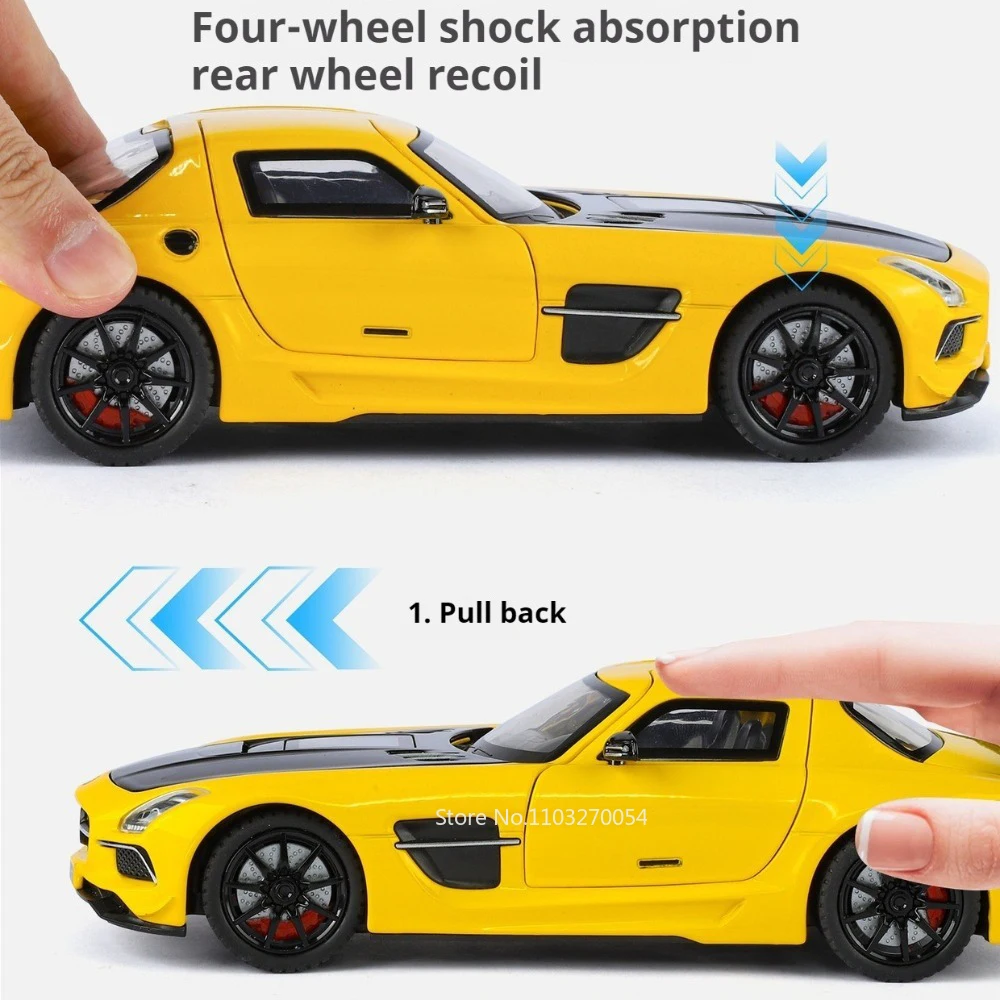 1:24 SLS SLR 722S Miniature Models Alloy Diecast Car Toys Sound Light Pull Back Doors Opened Vehices Popular Desktop Decorations