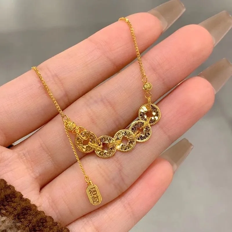 

Geometric Retro Five Emperors Money Moral Abundant Wealth Necklaces for Women Fine Jewelry Light Luxury Minimalist Accessories