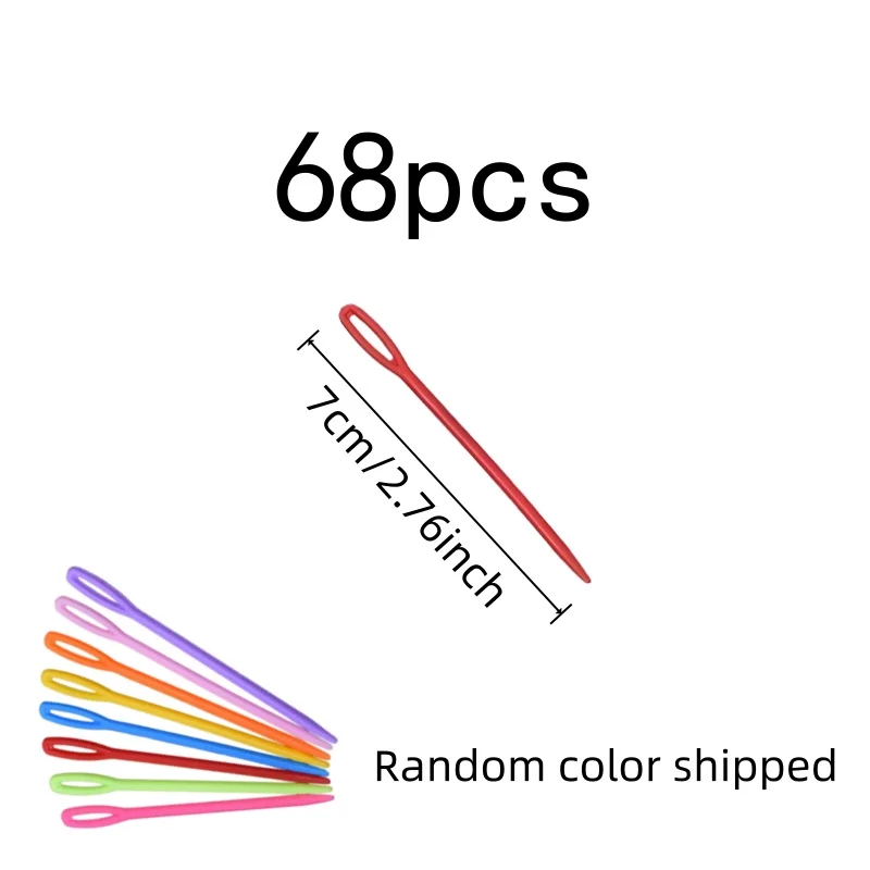 7cm Blunt Tip Sewing Needles 68 pcs, Random Color Assortment, Large Eye Easy Threading, for DIY Craft Projects