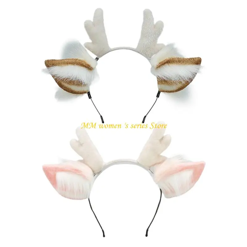 

Q39C повязки на голову из мягкого искусственного меха с оленьими рогами для Рождества, карнавальный костюм, аксессуар для
