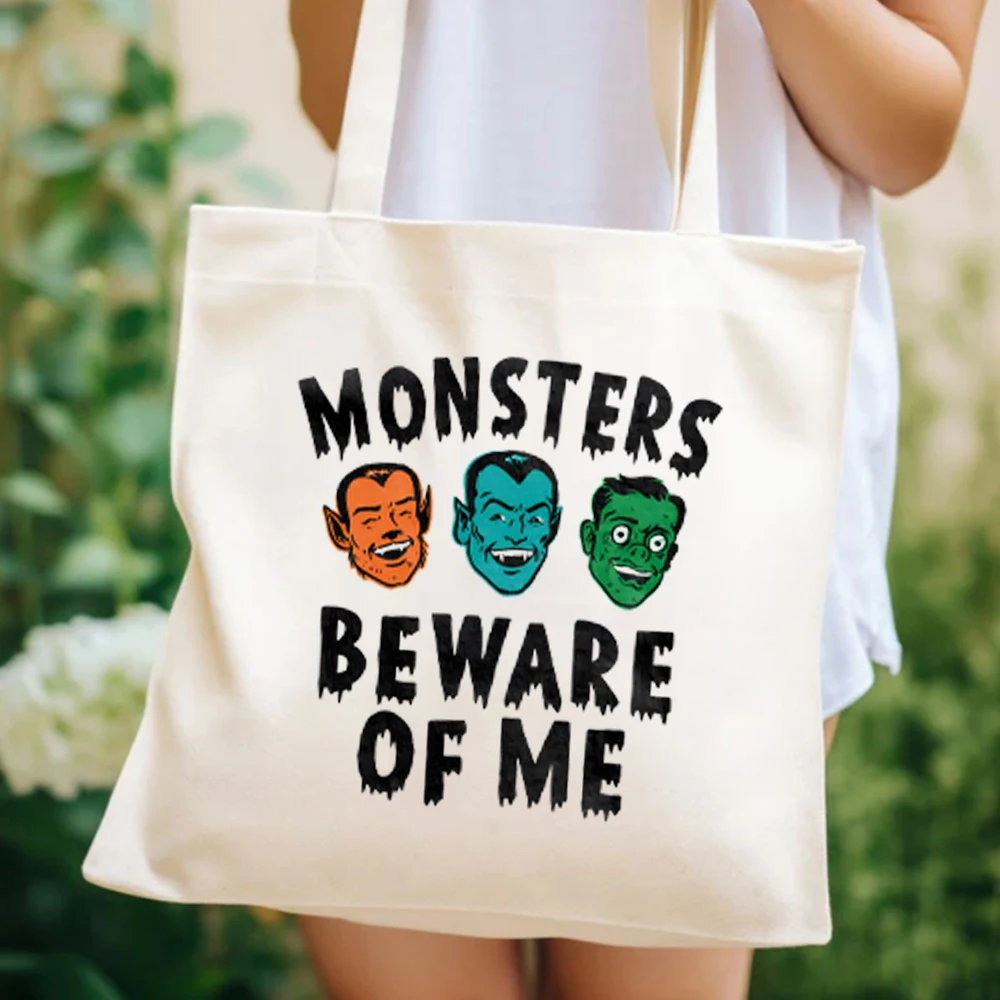 Monsters Beware of Me Halloween Tote Bags Halloween Three Monsters Women's Handbags BabyDoopy Bag for Women's Halloween Handbags