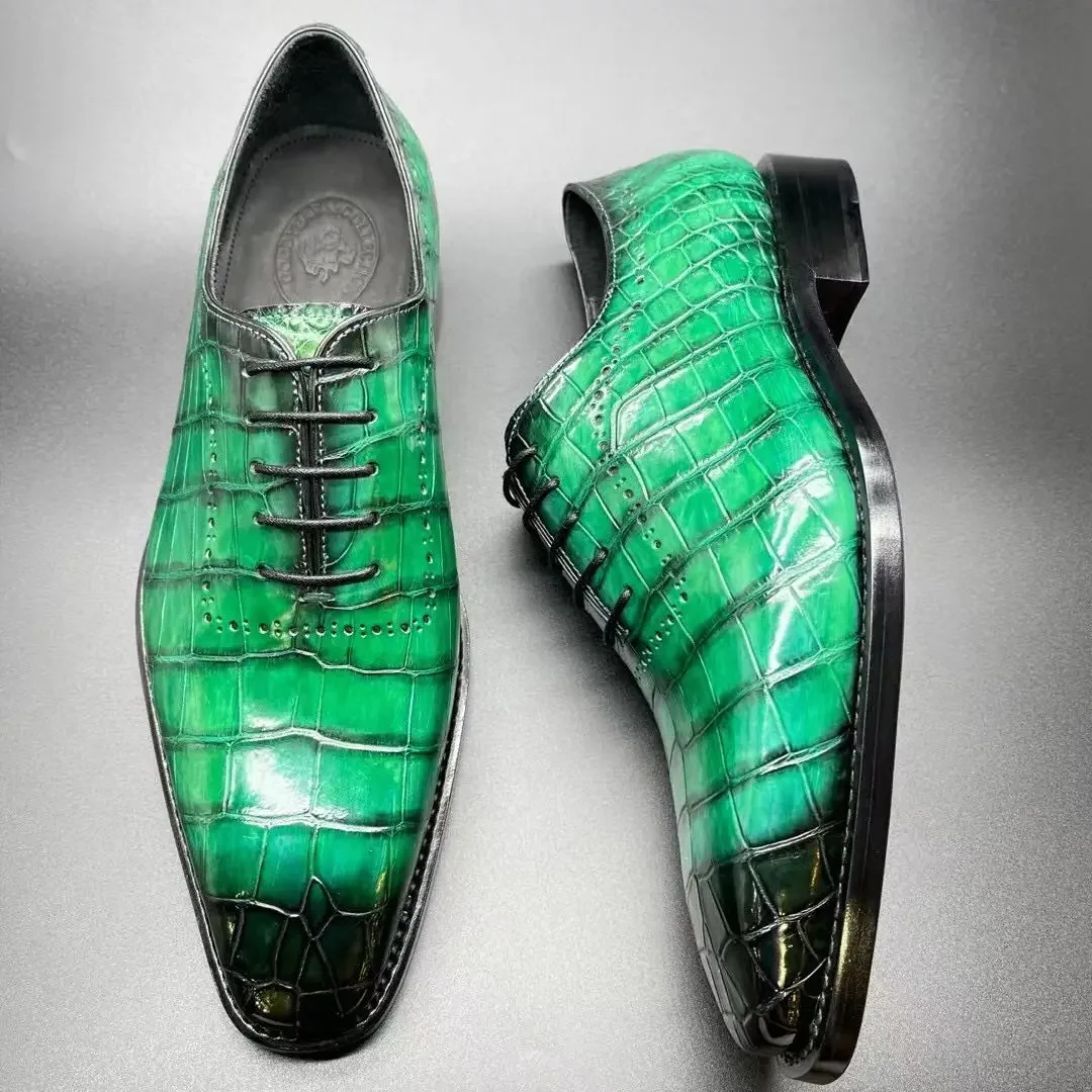 KEXIMA chue men derss shoes men fromal shoes male crocodile leather shoes green rub color lace up leather sole fashion spring