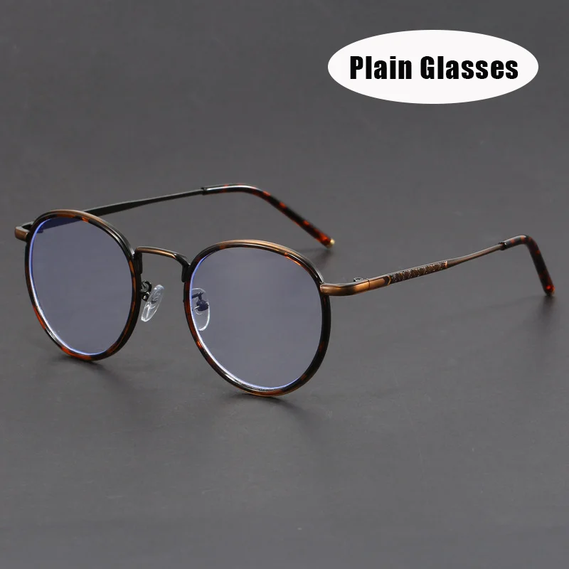 

Men's and Women's Retro Round Plain Glasses Metal Frame High Definition Anti-Blue Light Luxury Brand Designer Glasses