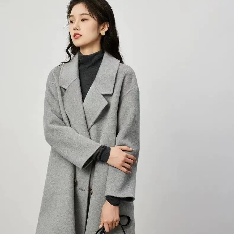 Wool coat for women, small men wear double-breasted college style coat, cashmere high-end woolen coat, autumn and winter