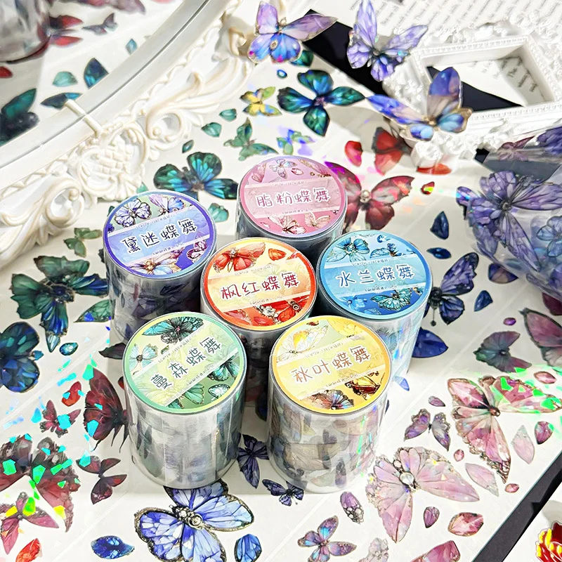 

Journamm 50mm*2m Twinkle Butterfly PET Tapes DIY Scrapbooking Decor Junk Journal Art Collage Photo Album Tapes Stationery