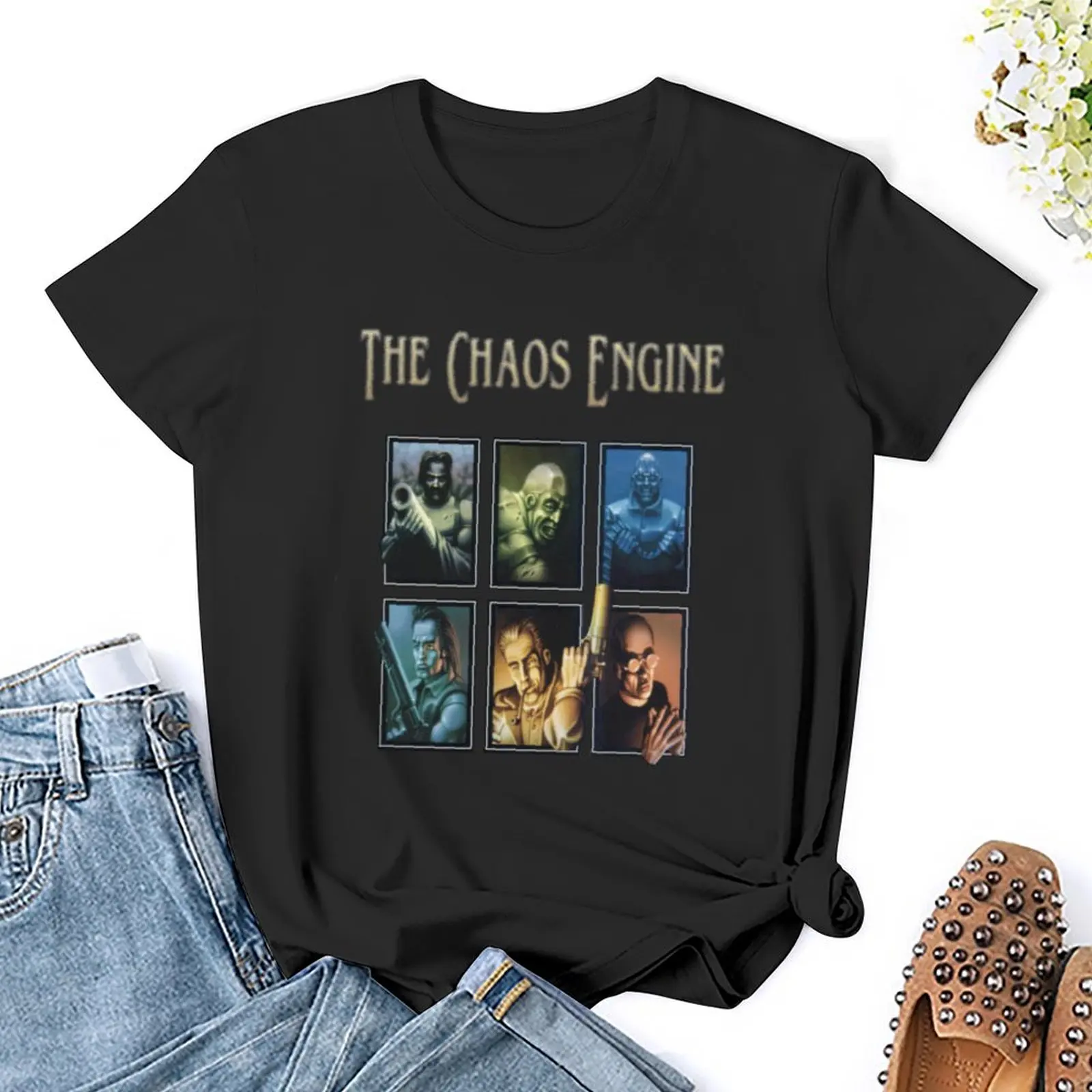 The Chaos Engine เสื้อยืดท็อปแบบตัวสั้นเสื้อผ้าน่ารักๆ MODE Korea, ชุดเสื้อยืดสวยงามสำหรับผู้หญิงขนาดใหญ่พิเศษ