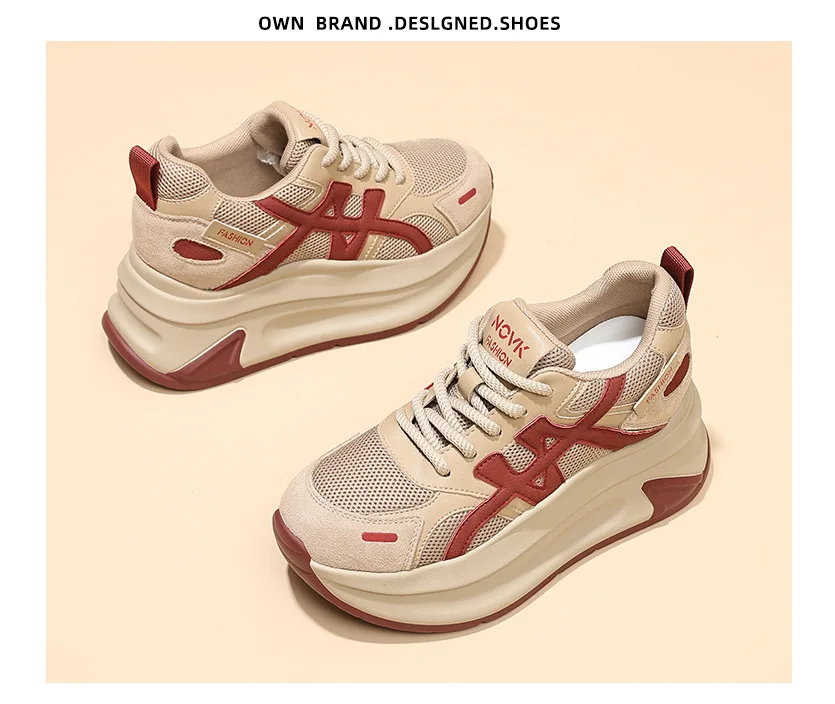 New Arrival 2026 Spring Chunky Sneakers Women's Thick Bottom Casual Mesh Shoes 8CM High Platform Breathable Sports Dad Shoes