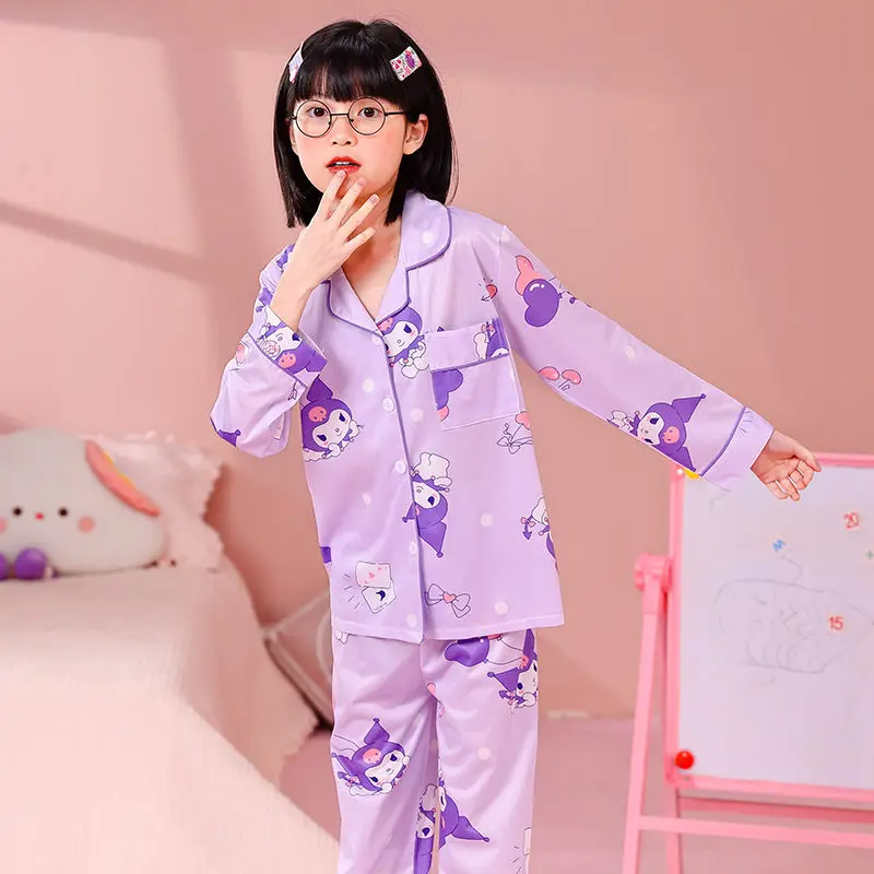 2 قطعة 2025 بيجامات للأطفال كورومي سانريو ربيع الخريف طويلة الأكمام سترة مجموعة فتاة متوسطة كبيرة الأطفال فتاة بدلة منزلية غير رسمية #5