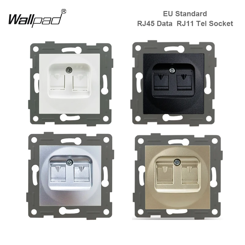 EU Standard RJ45 RJ11 Data Cat6 Cat7 Tel Socket White Black Gold Grey Internet Telephone Jack Function Key Only