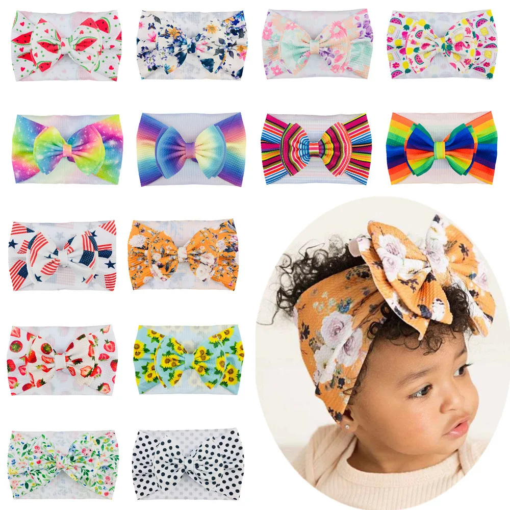

Europe And The United States Baby Printing Bow Wide Hair Band Soft Elastic Headband For Girls Baby Wholesale 60 Pcs
