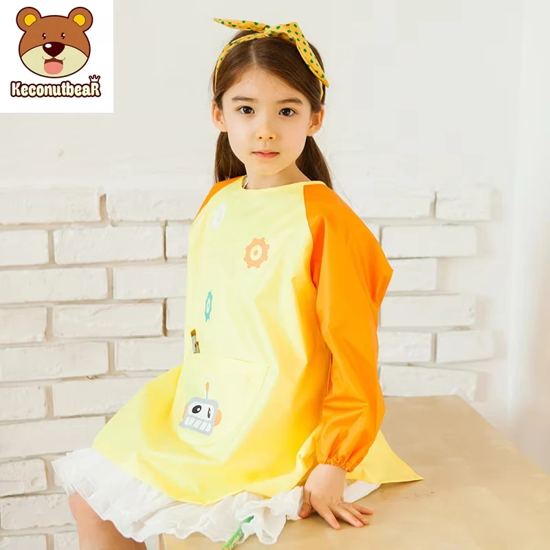 

Children's Painting Waterproof Long Sleeved Cover Kindergarten Art Painting Reverse Dressing Baby Eating Bib Kids Apron
