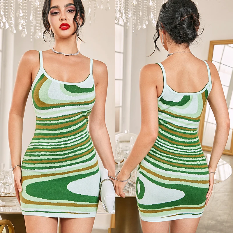 Mixed Print Bodycon Cami Dress 2024 Women Summer Spaghetti Strap Sleeveless U Neck Mini Dress for Vacation