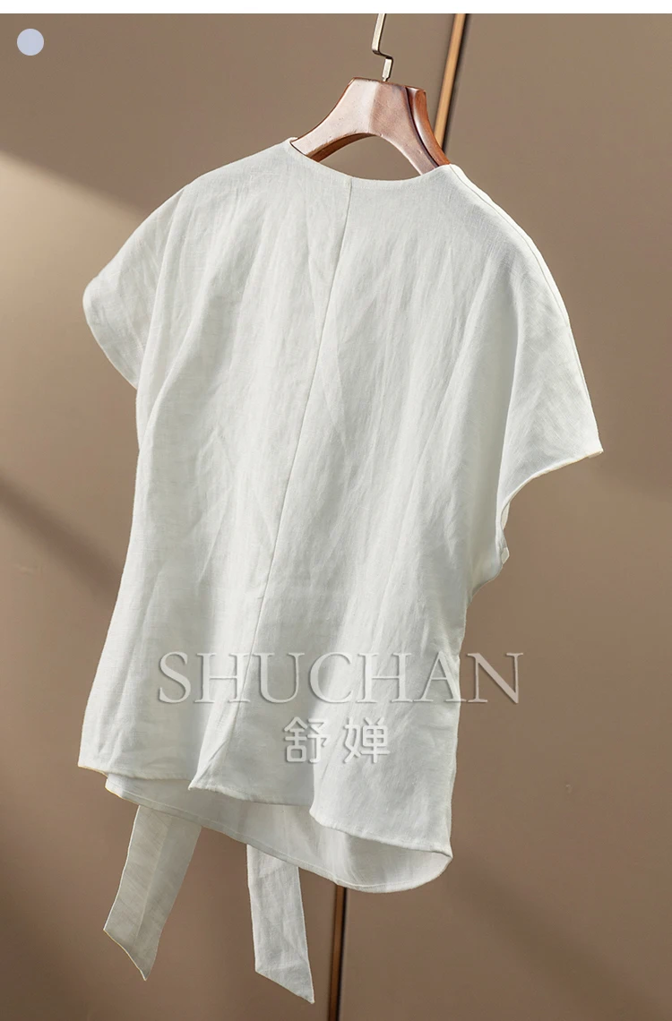 linen wears elegance, cabinet ingenuity diagonal cut waist bag shoulder short-sleeved shirt women 92A4