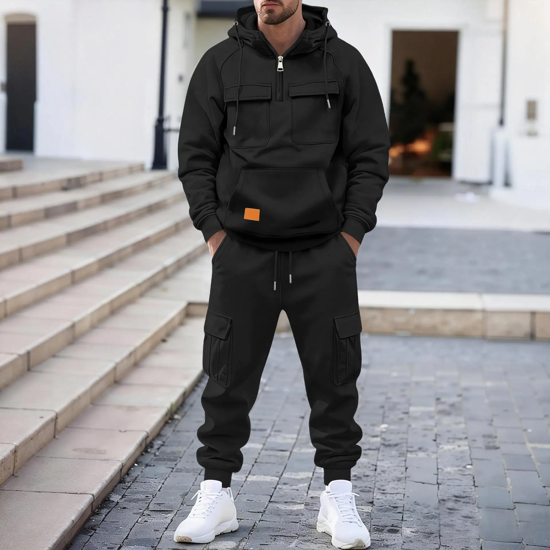 

Youth Hoodie Set Men's Casual Workwear Color Block Long Sleeve Pants Autumn Winter Streetwear Style Comfortable Breathable