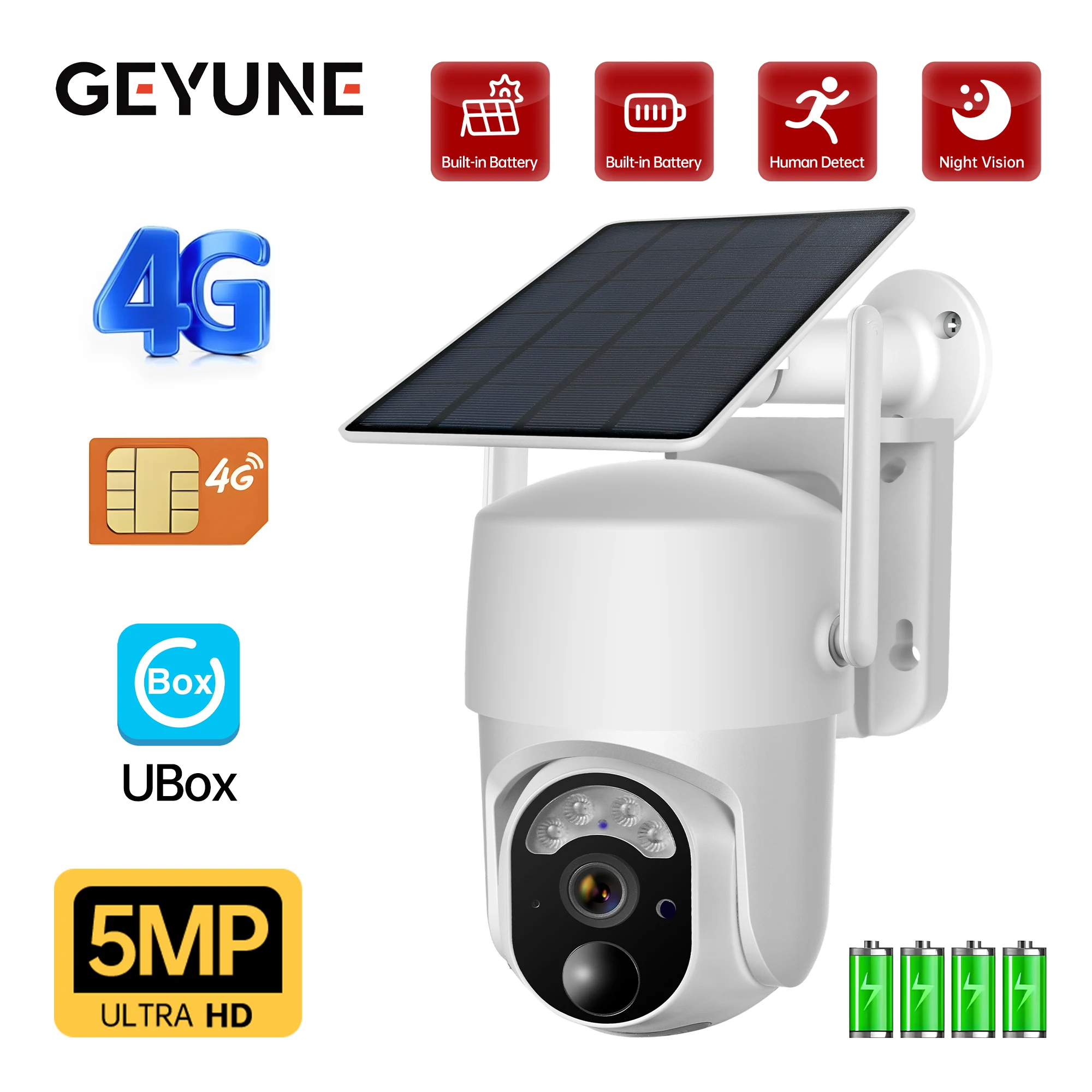 

5MP 4G Sim Card Solar Battery Camera PTZ Outdoor PIR Human Detection Color Night Vision Wireless Security Surveillance Cameras