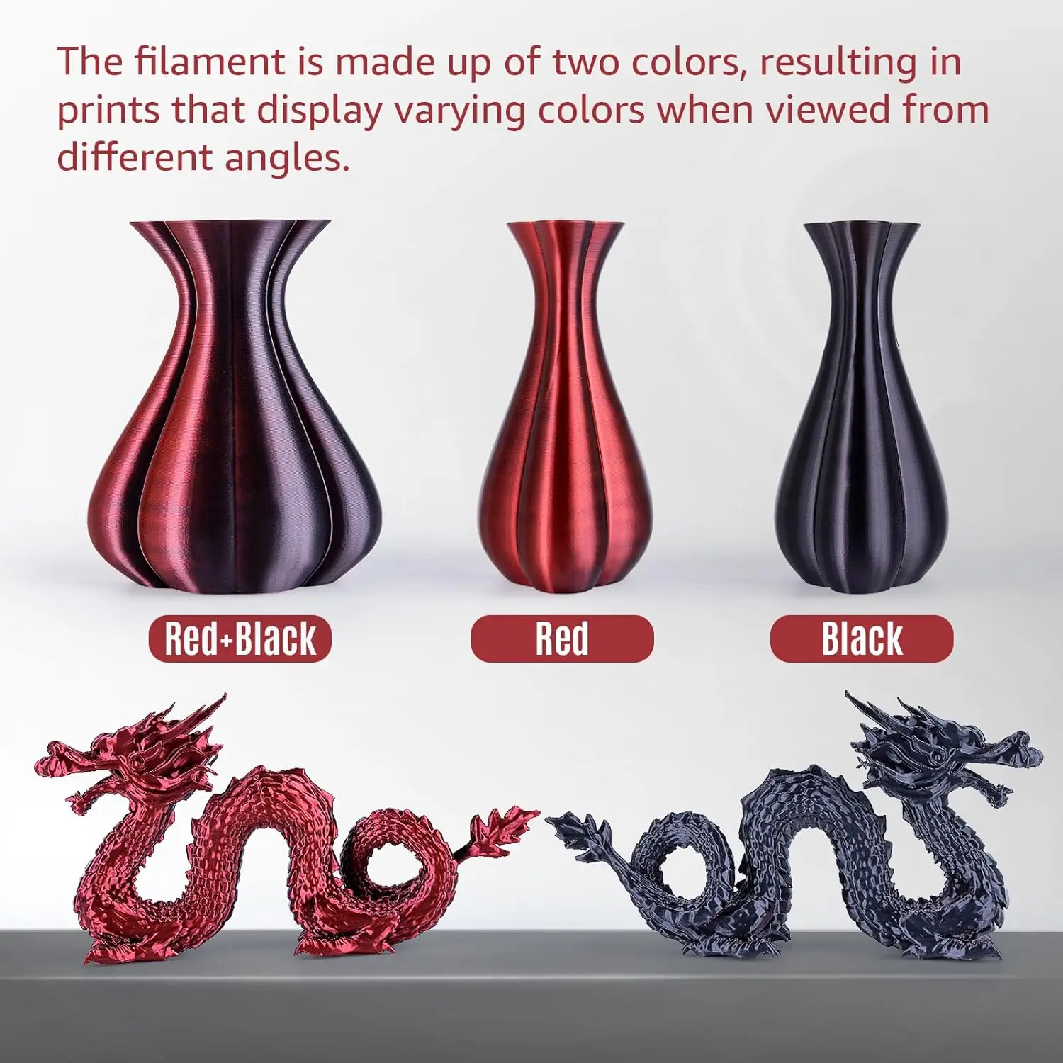 Two-Color Silk PLA Filament, 1.75 mm, 250 g, bright and high-gloss, seamless color transitions, neatly coiled, precision of +/-0