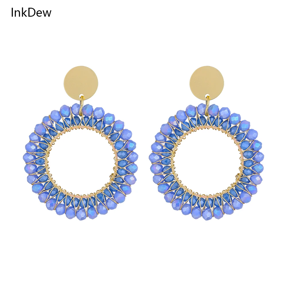 INKDEW-pendientes de gota de forma redonda para mujer, aretes decorativos envueltos, cuentas facetadas hechas a mano, pendientes grandes de cristal,