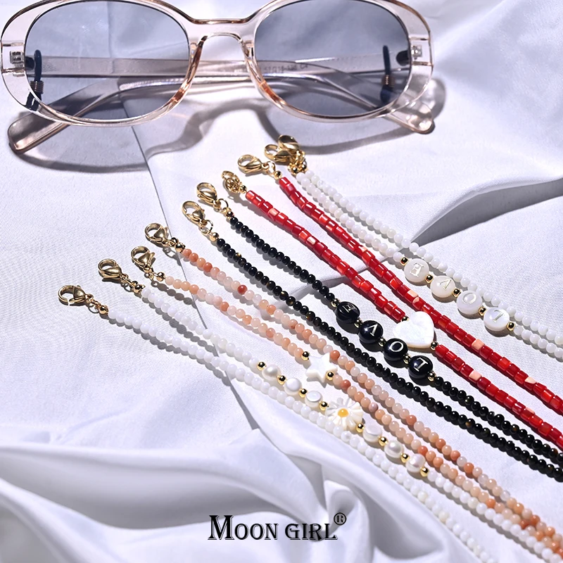 Natural Shell Bead Letter Love Glasses Chain Holder Chain for Mask Heart Star Sunglasses Lanyard Women Neck Hanging Strap