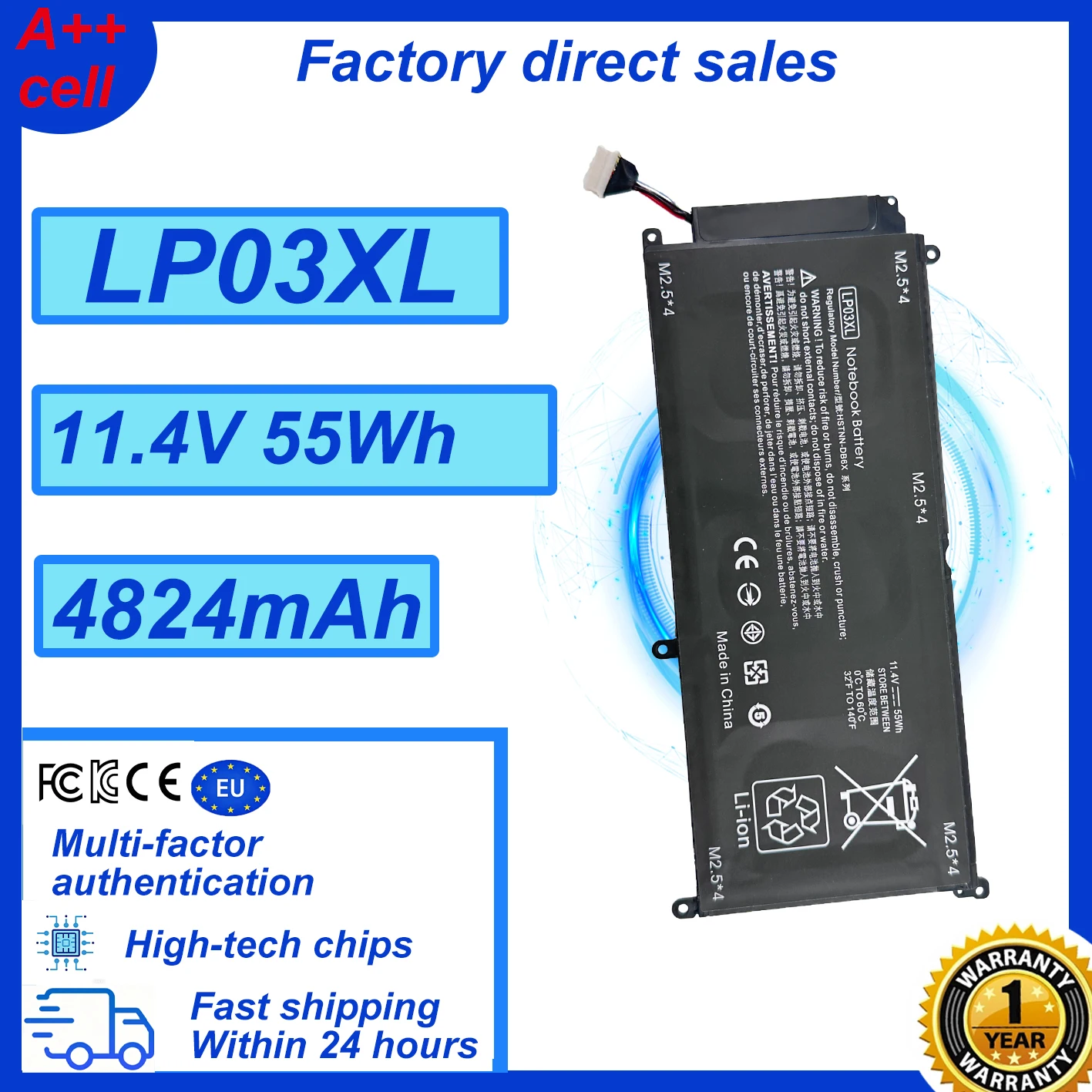 11.4V 60Wh LP03XL Laptop Battery For Hp Envy14-J 15T-AE 15-AE000 15T-AE000 15-AE125TX M6-P M6-P113DX M6-P013DX Series HSTNN-DB7C