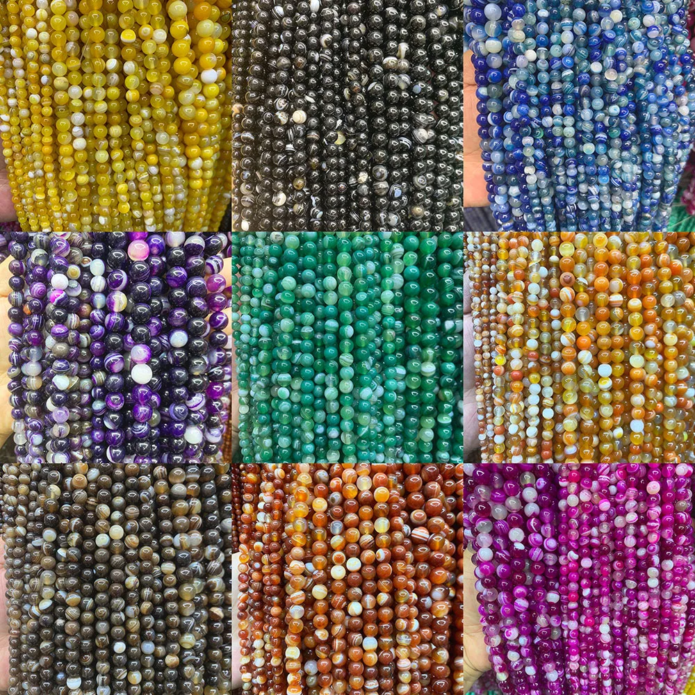4/6/8/10mm Stripe Agate Stone Natural Reiki Healing Crystal Round Loose Spacer Gemstone for Jewelry Making DIY Handicrafts Gifts
