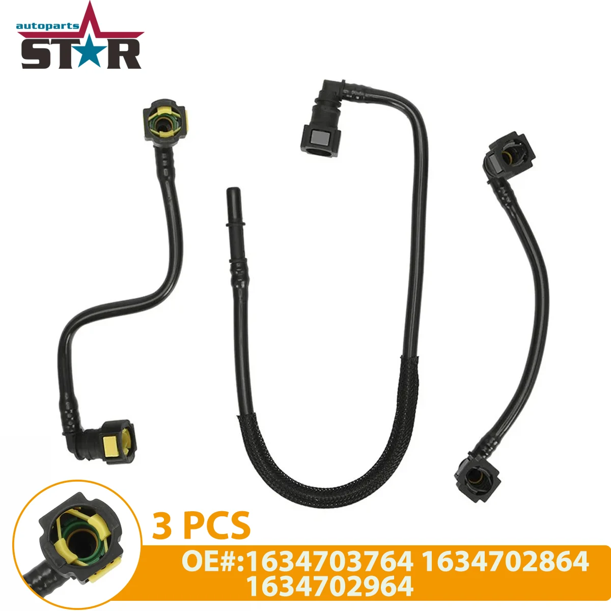 3PCS Filter Hose Fuel Line Kit for Mercedes-Benz W163 ML320 ML350 ML430 ML55 AMG V6/8 OEM # 1634703764 1634702864 1634702964