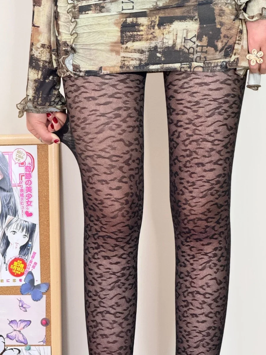 Pantyhose Women's Retro Sexy Leopard Print Black Silk Jacquard Thin Hollow Bottoming Shaping Breathable Four Seasons Universal