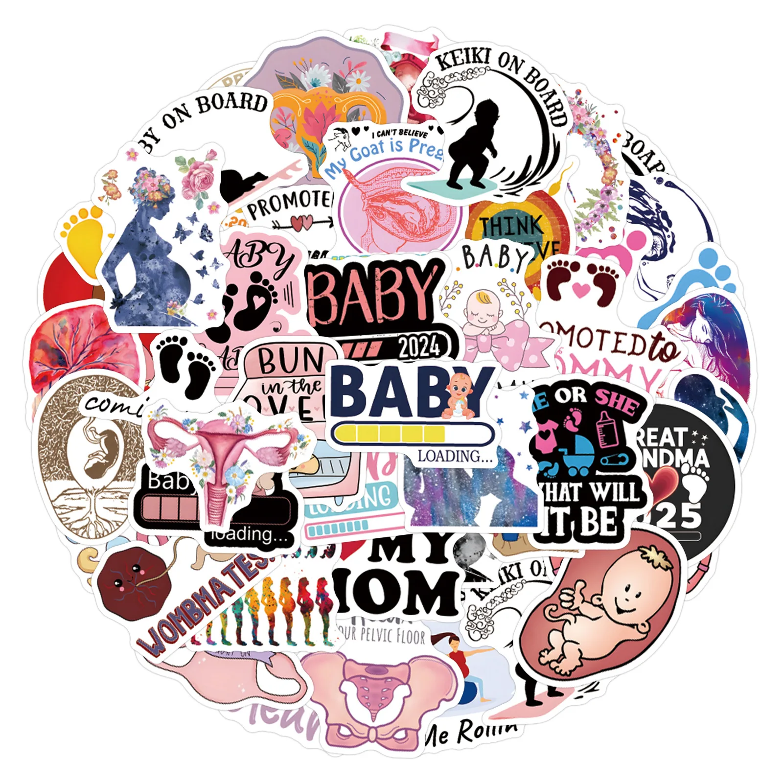 10/55PCS Zwangerschap Baby Tekst Introductie Cartoon Doodle Decoratieve Laptop Water Cup Gitaar Koffer Waterdichte Sticker Kinderen speelgoed