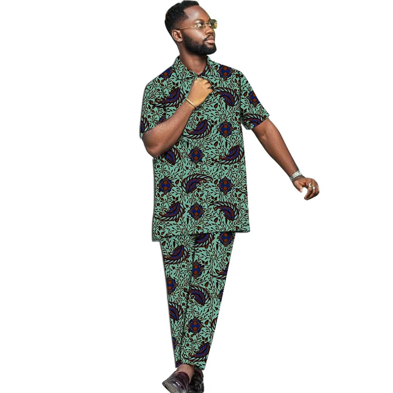 

Summer African Dashiki For Men Clothing Oversized Short Sleeve T Shirt Trousers 2 Piece Set Fashion Men Casual Walking Suit