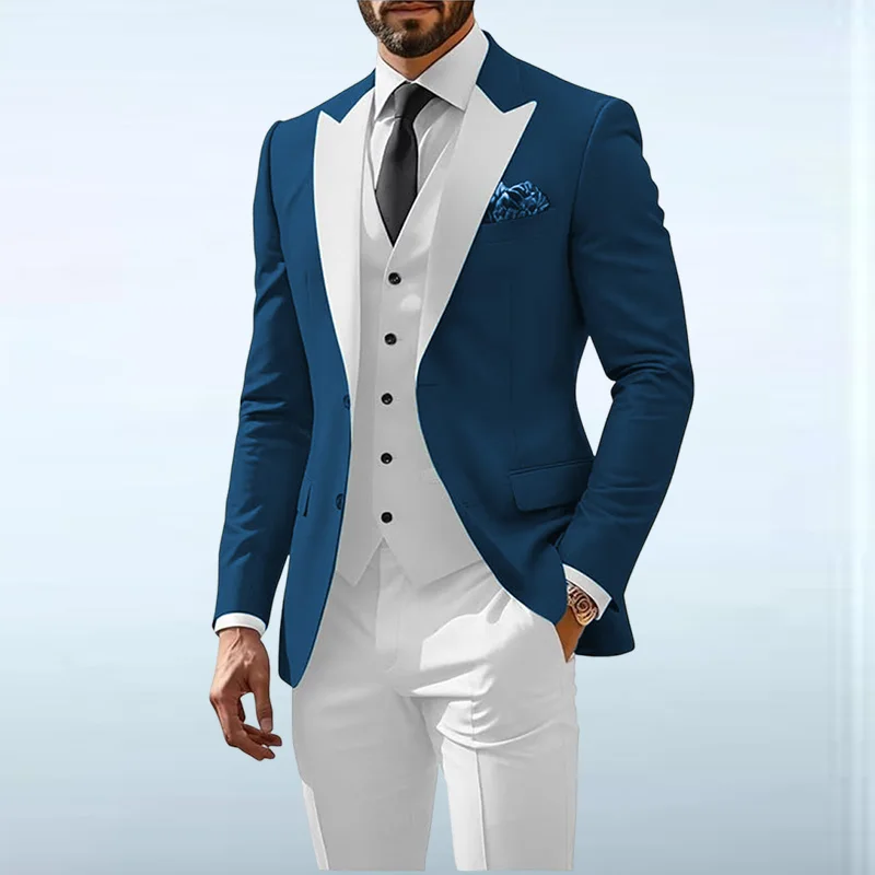 

Navy blue men suit Jacket Splicing suit collar Lapel Black Collar Suit Jacket Business Suit Groomsmen Wedding Dress Blazer