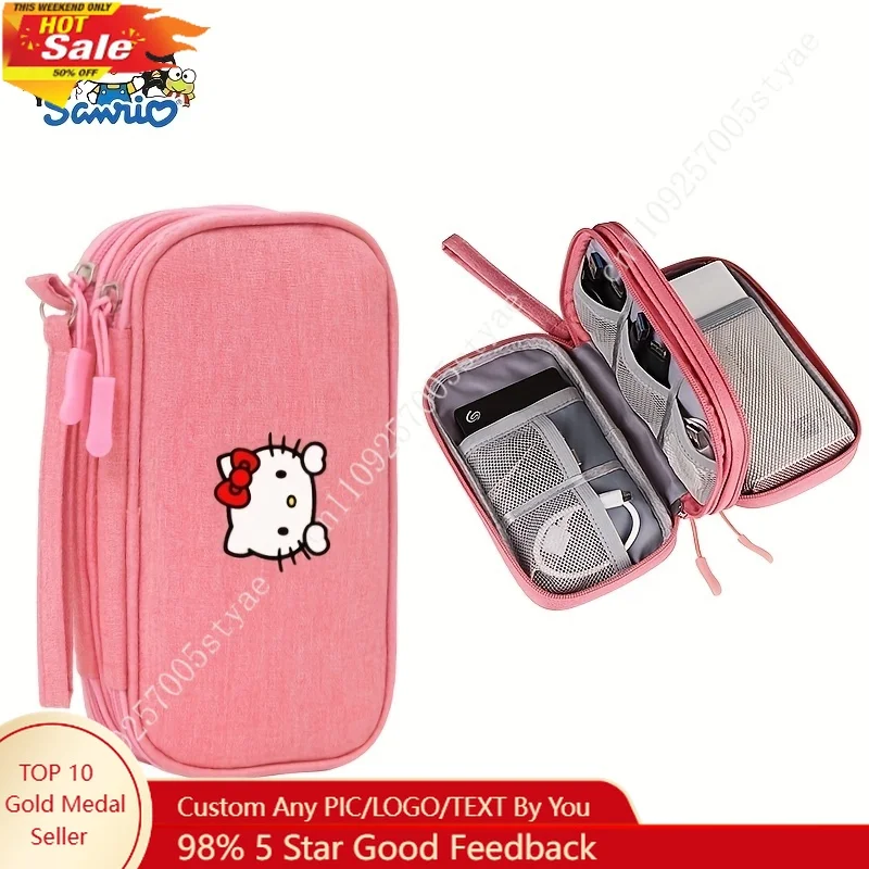 A Cute Hello Kitty Series Portable Data Cable and Earphone Storage Bag Anti-Drop and Zipper Closure Large Capacity