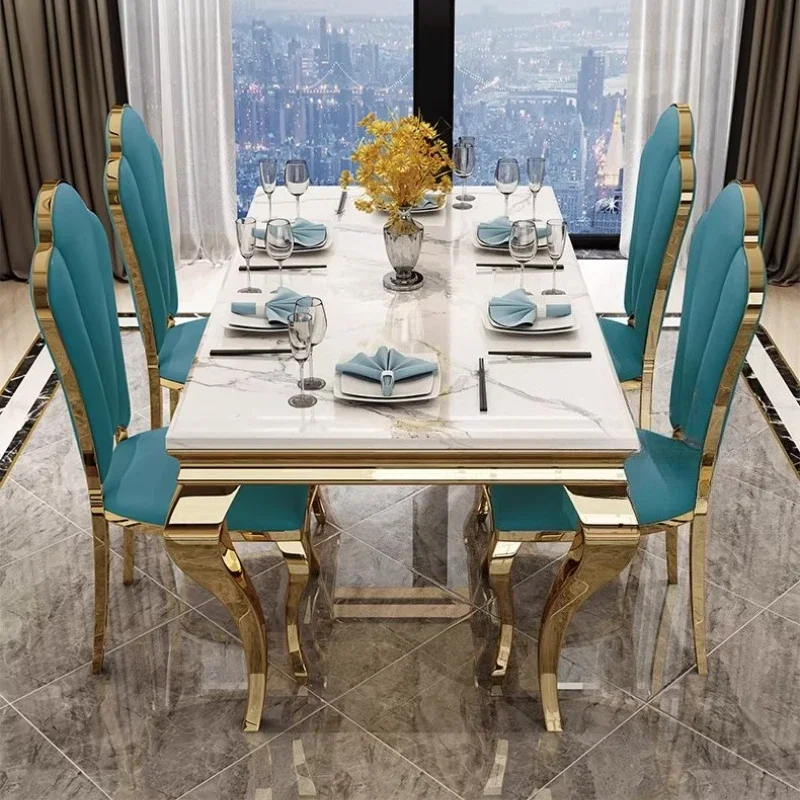 New Rectangular Design Mesa Comedor Home Furniture Luxury Marble  Dining Table Unique Gold Individual White Italian Dining Table