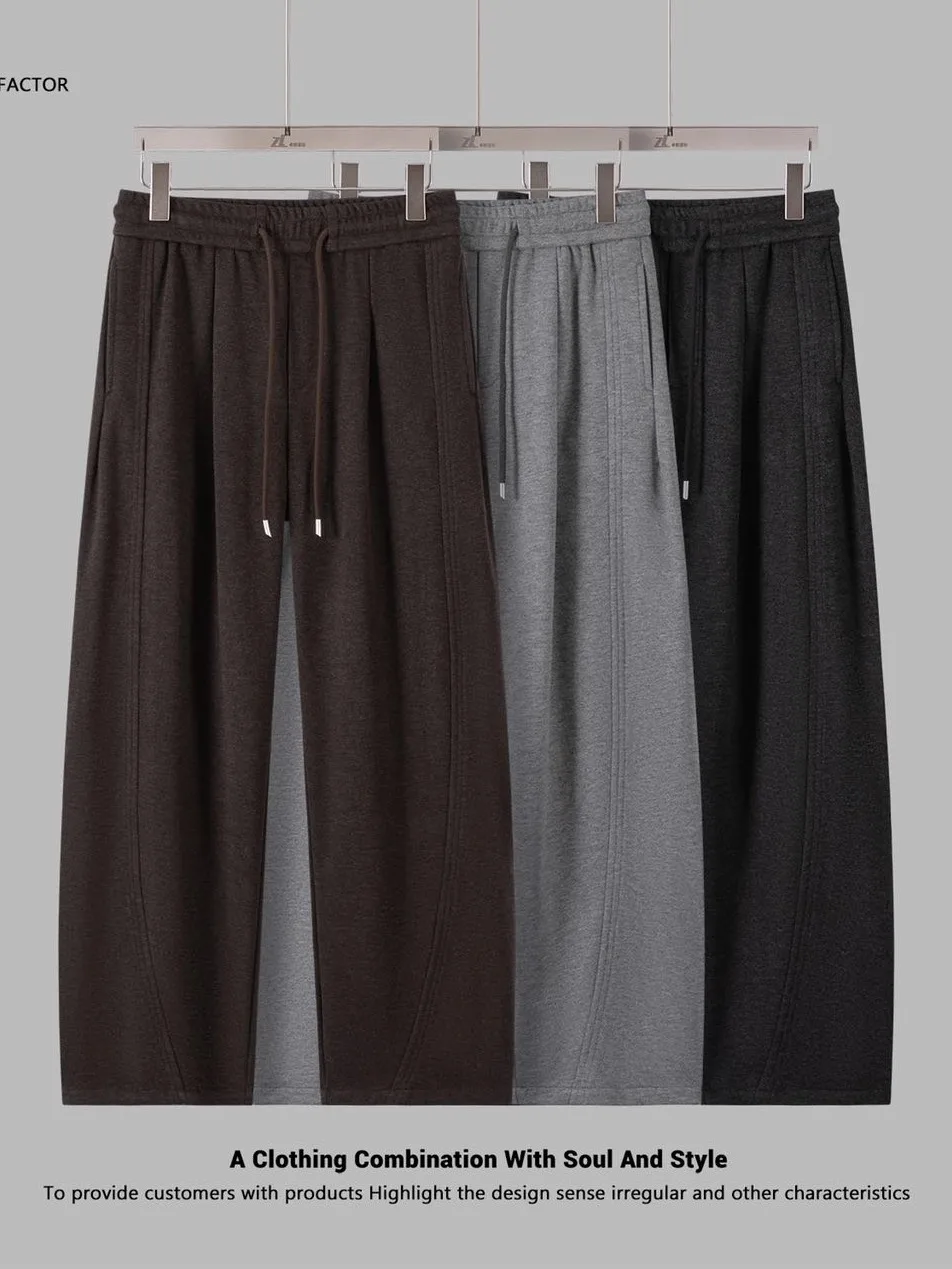 

Теплые повседневные брюки из ацетатной шерсти с широкими штанинами, модные ретро-спортивные штаны, свободные брюки для отдыха с флисовой подкладкой