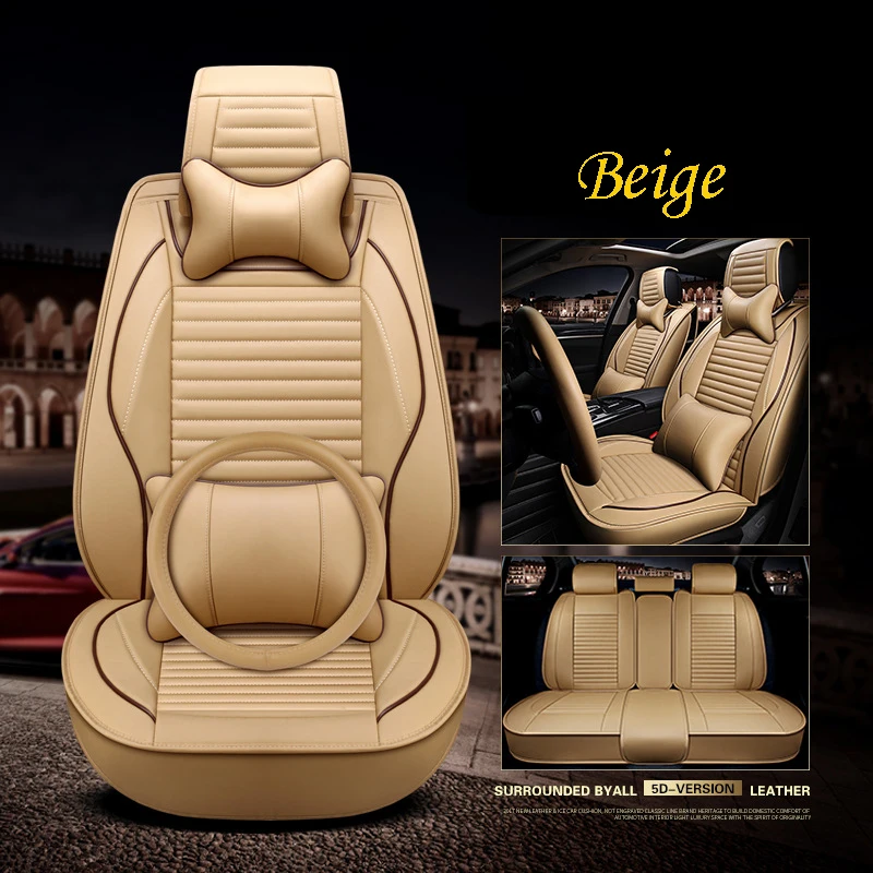 Four Seasons Universal Full Wrapped PU Leather Car Seat Cover Set For Sedan And Suv