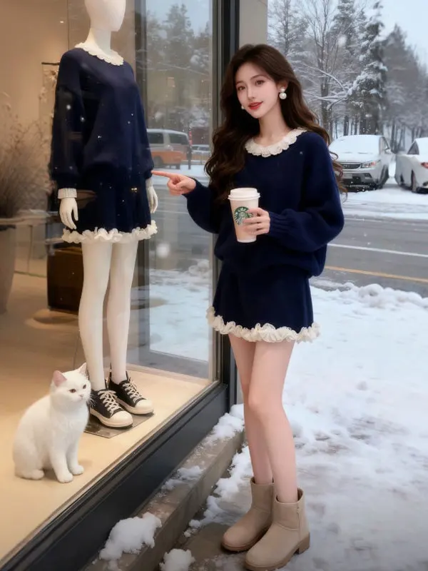 

Korean Style Knitted Sweater And Skirt Set Comfortable Mid-Spring Fashion Two-Piece Outfit Youthful Look Short Sleeve
