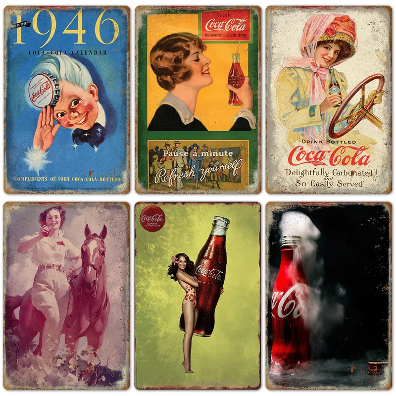 Cartel de Metal con logotipo de Cola Vintage, placa de hojalata de Cola decorativa Retro, decoración de pared sin marco, adecuado para cafetería, restaurante y Bar