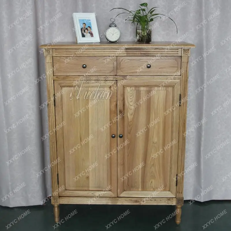 Country carved solid wood shoe cabinet, entrance cabinet, dining side locker