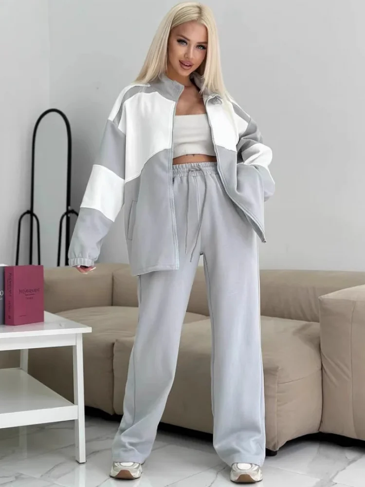 

Повседневный женский цветной комплект Blo, длинный открытый кардиган на молнии све, свободная верхняя одежда, спортивные брюки, комплект из двух предметов, полиэстер