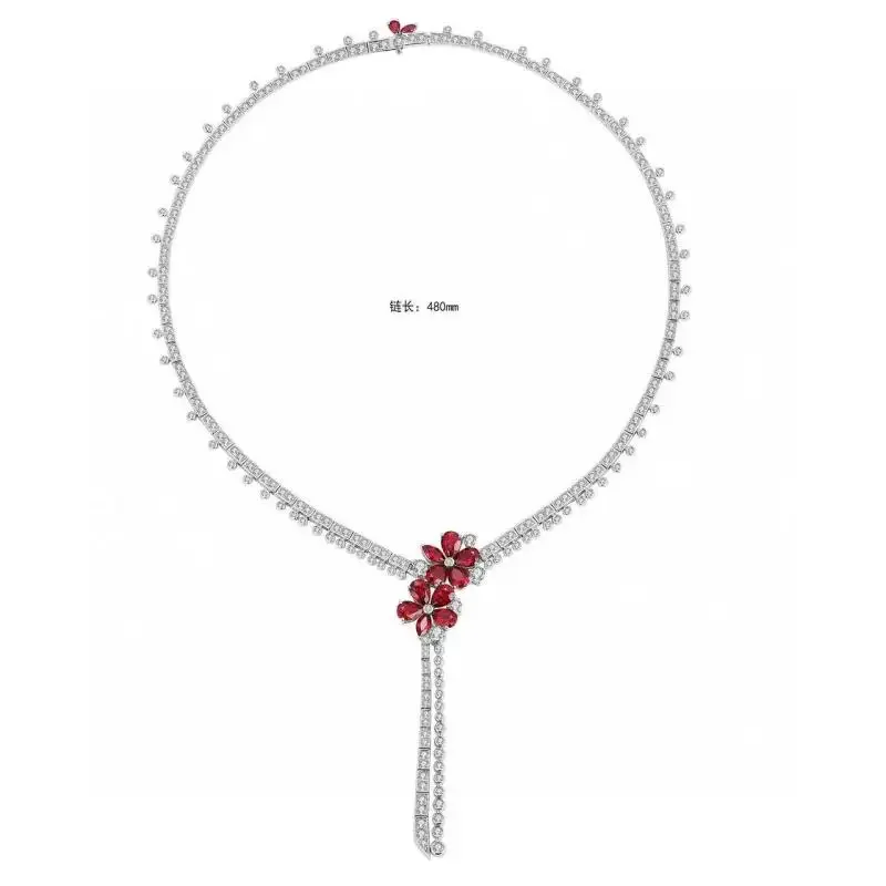 Pirmiana New S925 Silver 9.98ct Lad Grown Ruby Necklace High Fine Jewelry for Women Party Gift