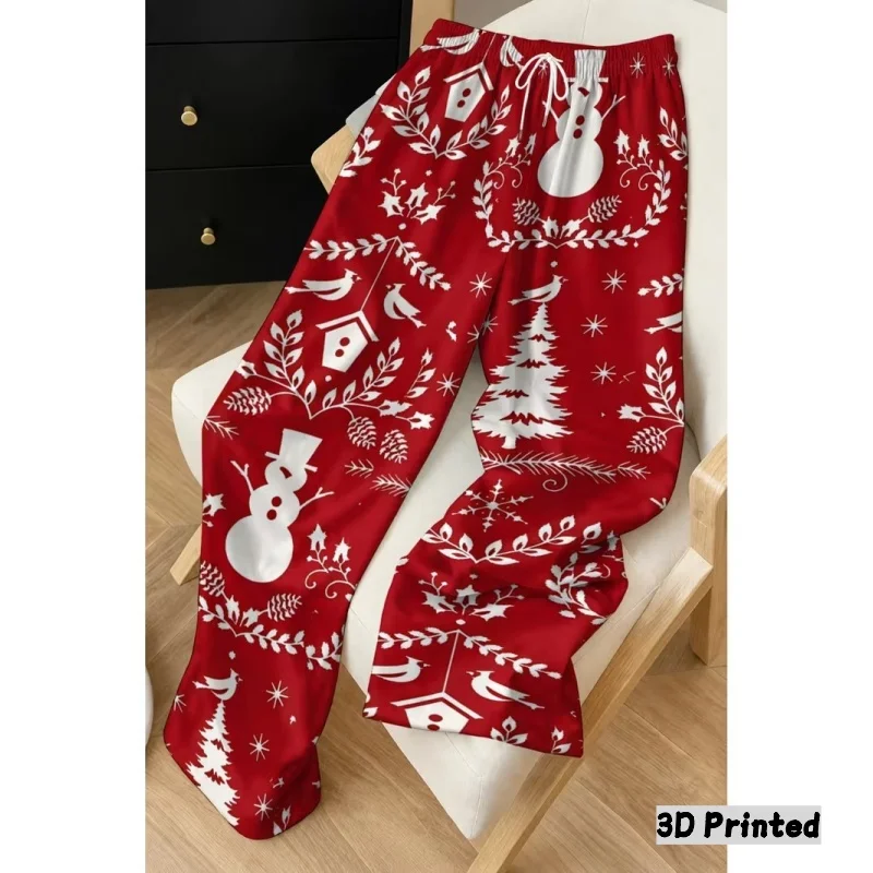 3D Christmas tree print Christmas style holiday party pants, women's casual pocket drawstring elastic sports pants