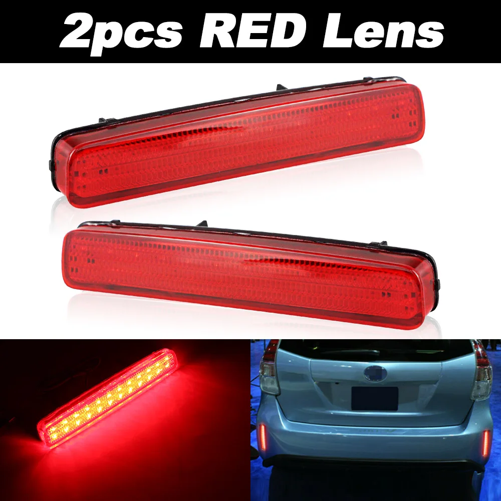 LED Rear Bumper Reflector With Brake Light For Toyota Prius-V & Scion TC 2014 | Red Pair