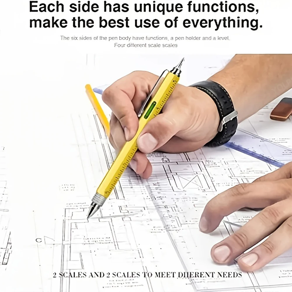 7 In 1 Multi-tool Metal Pen With Level Ruler Gadgets Engineer Woodworker Carpenter Pocket Tool With Stylus Ruler Screwdriver image 4