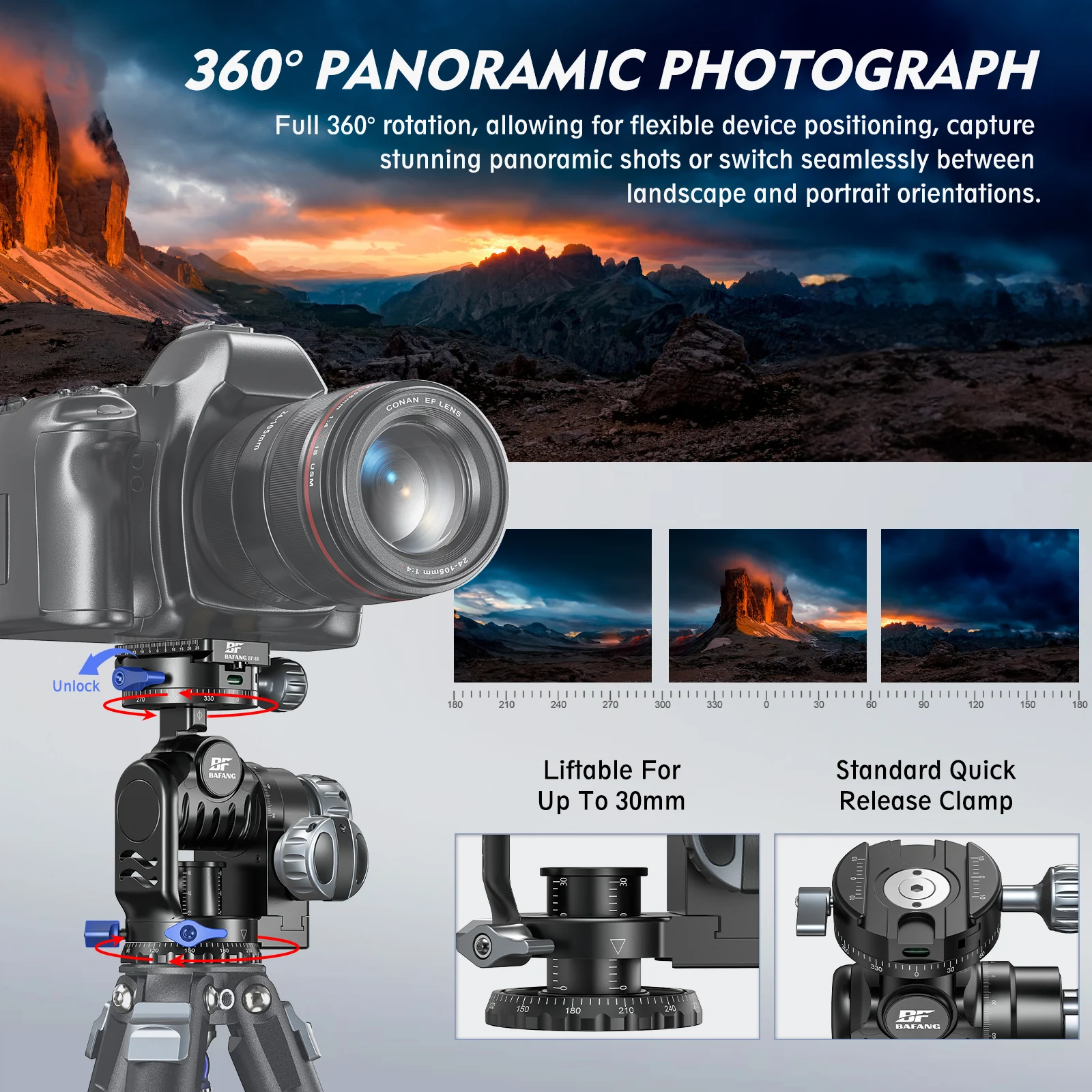 BAFANG Macro Gear Head Fine Tuning SLR Photography Panoramic Hight Quality Professional Aluminum Alloy Lifting Tripod Head