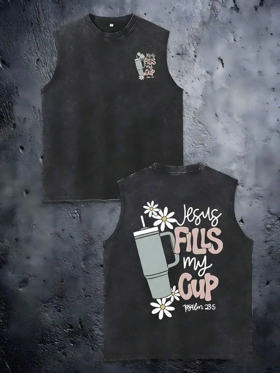 

210g Water Washed Sleeveless Tank Top, Double-Sided Printed Cotton, Machine Washable, Summer Outdoor Vest