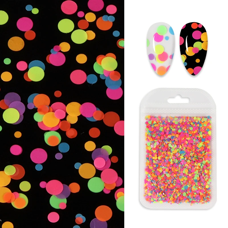 Fluorescente bolha redonda lantejoulas acessórios do prego tamanho misto círculo flocos unhas decoração da arte 3d bolinhas paillettes manicure